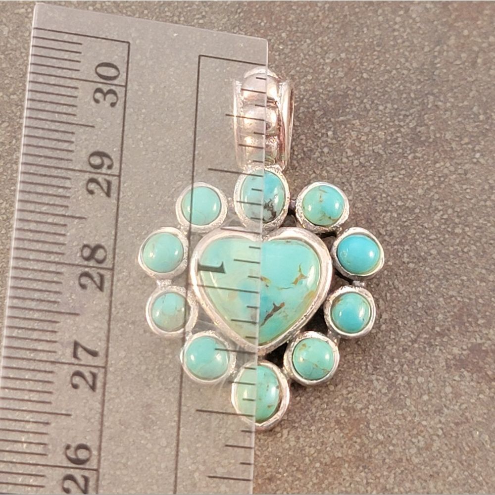 Barse Blue Green Turquoise Heart Sterling Silver Pendant - Picture 5 of 7